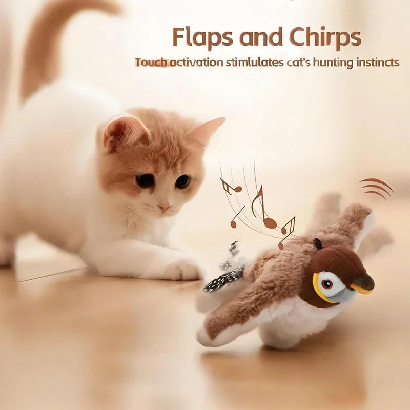 Oiseau battant interactif pour chat avec herbe Ă chat (rechargeable)